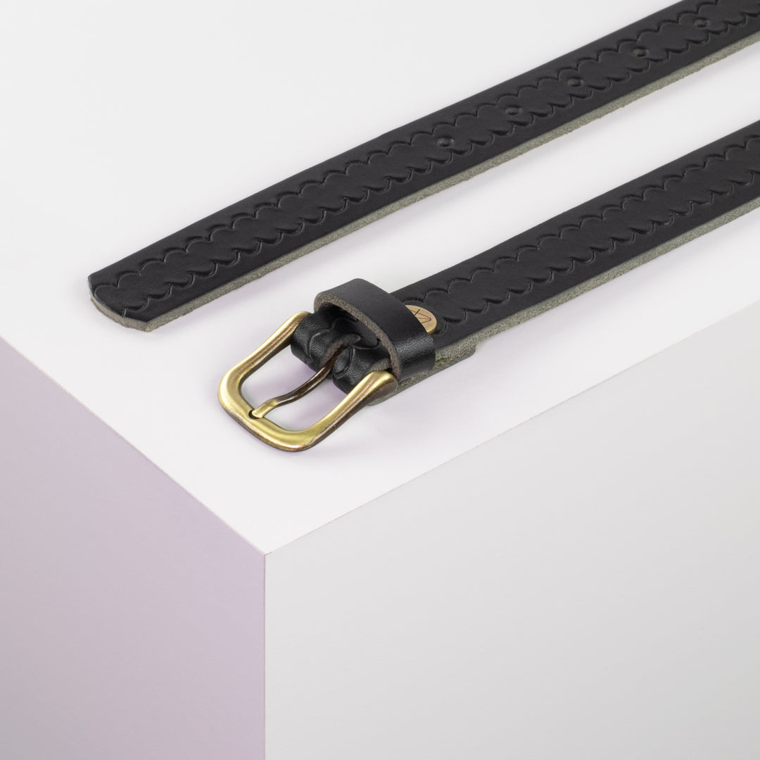 Ledergürtel 2,5cm mit Schnalle Chicago messing schwarz kleine Welle