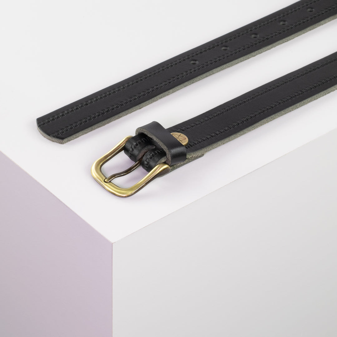 Ledergürtel 2,5cm mit Schnalle Chicago messing schwarz Reißverschluss