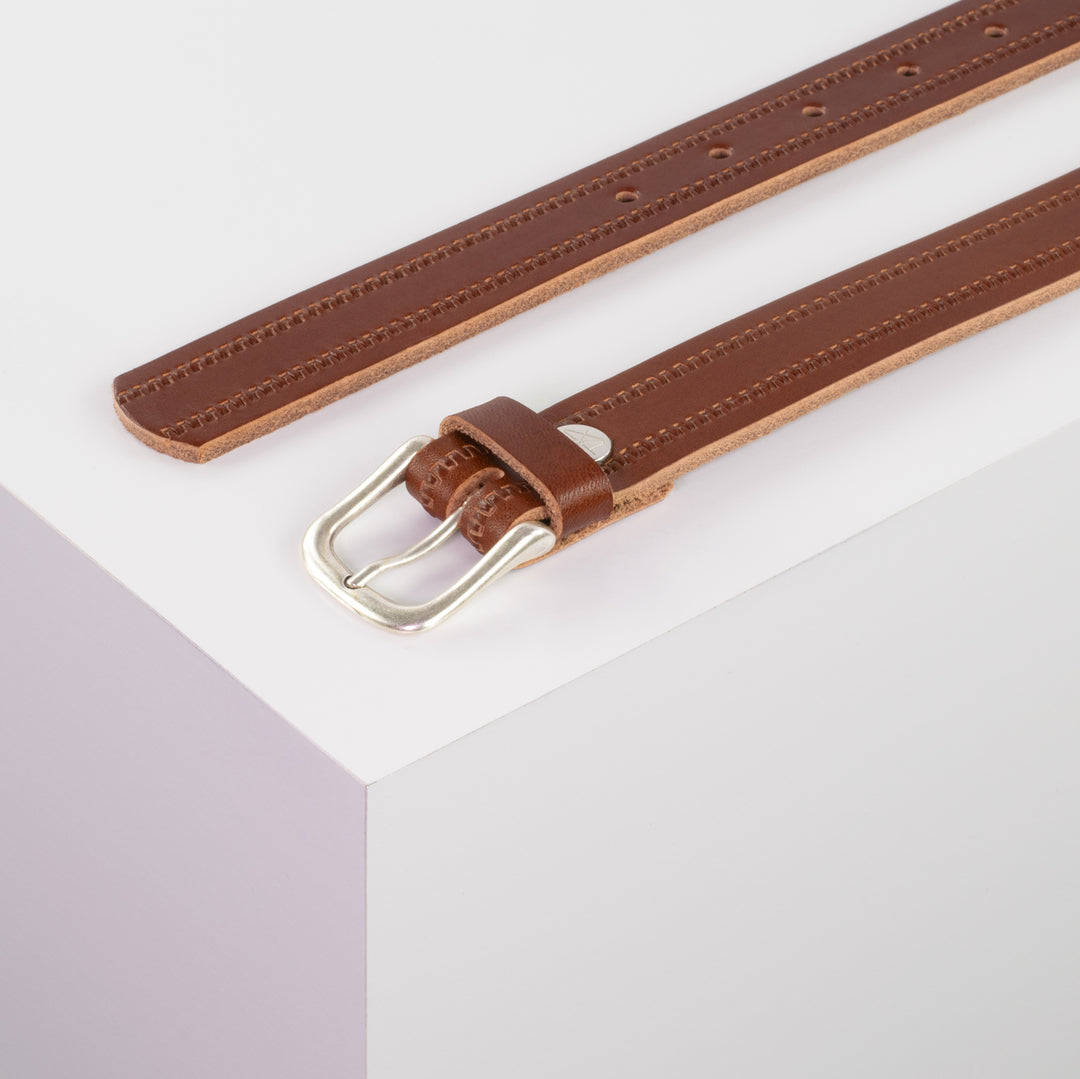 Ledergürtel 2,5cm mit Schnalle Chicago silber cognac Reißverschluss