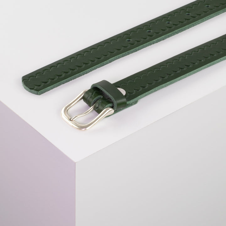 Ledergürtel 2,5cm mit Schnalle Chicago silber grün kleine Welle
