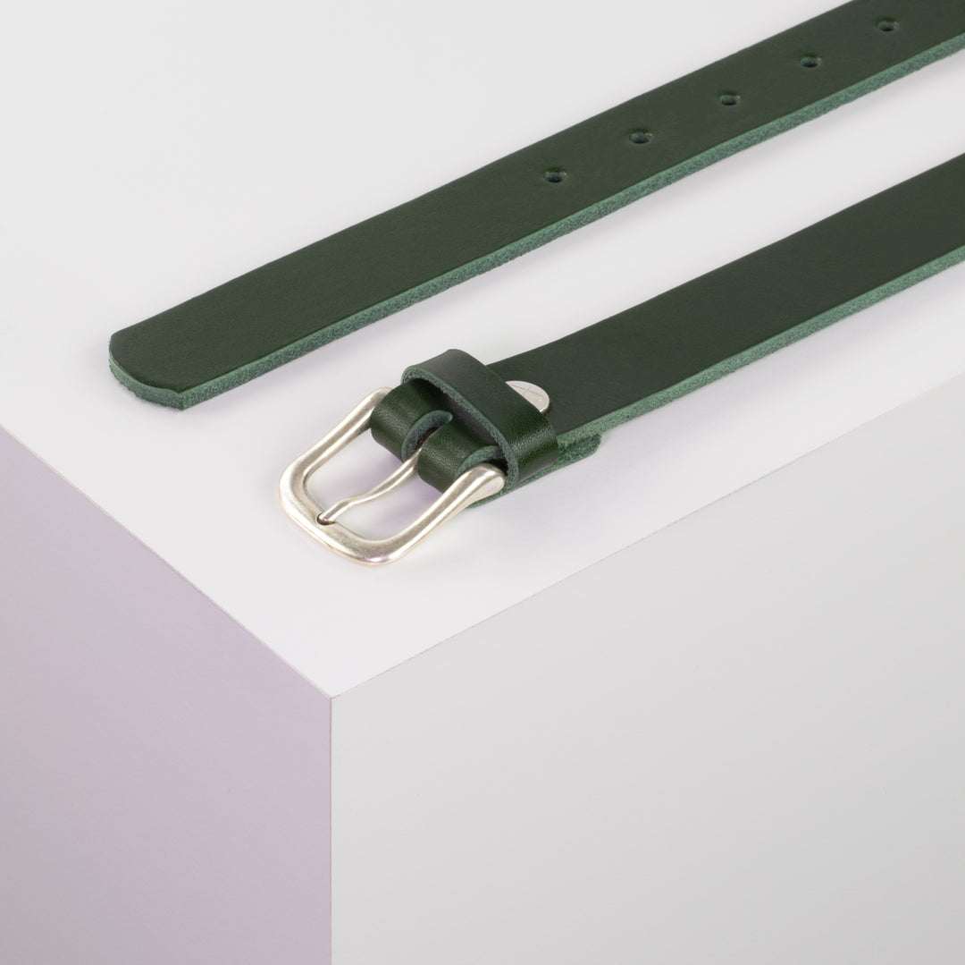 Ledergürtel 2,5cm mit Schnalle Chicago silber grün ohne Muster