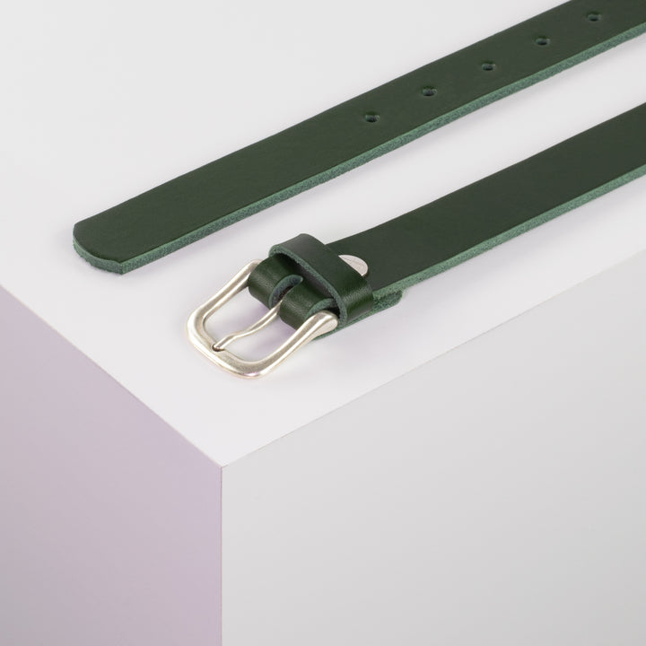 Ledergürtel 2,5cm mit Schnalle Chicago silber grün ohne Muster