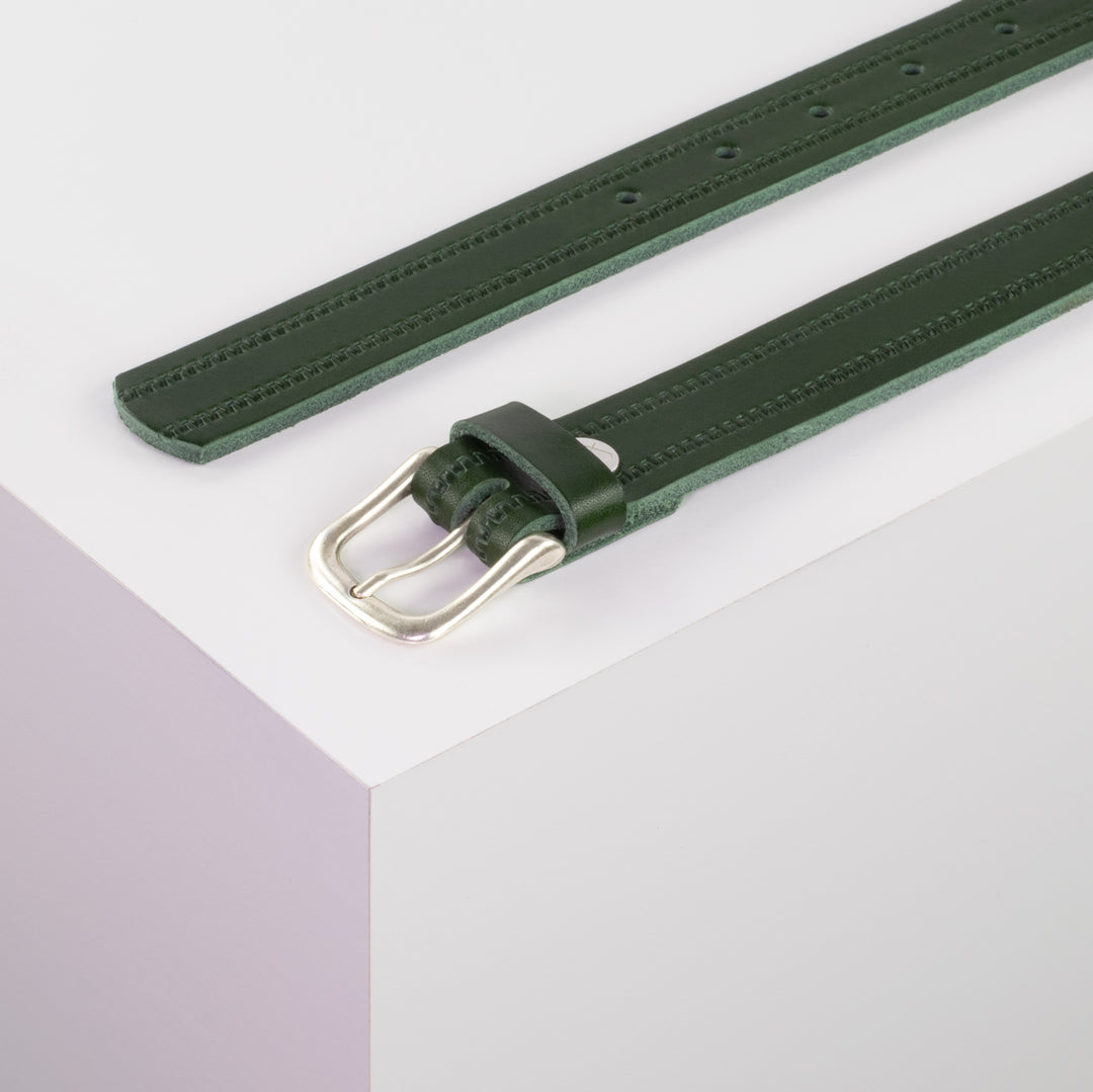 Ledergürtel 2,5cm mit Schnalle Chicago silber grün Reißverschluss