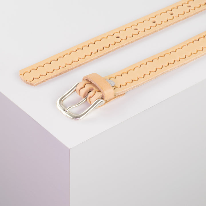 Ledergürtel 2,5cm mit Schnalle Chicago silber natur kleine Welle