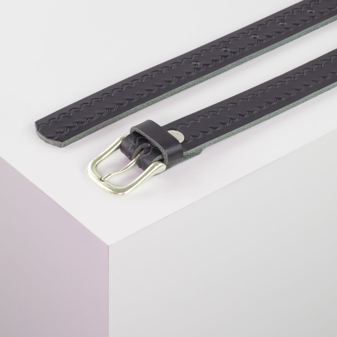 Ledergürtel 2,5cm mit Schnalle Chicago silber navi kleine Welle