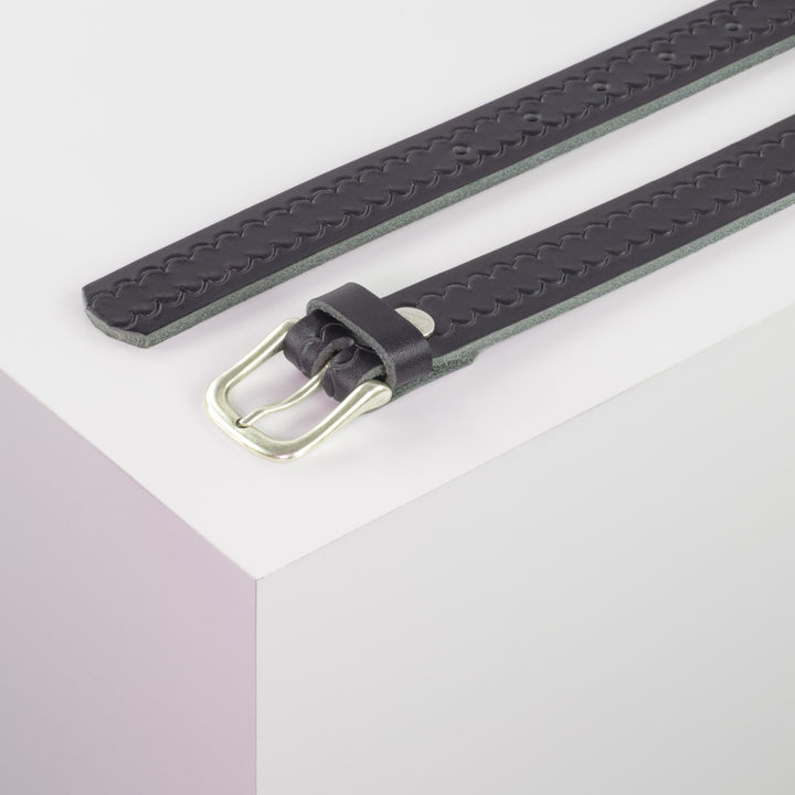 Ledergürtel 2,5cm mit Schnalle Chicago silber navi kleine Welle