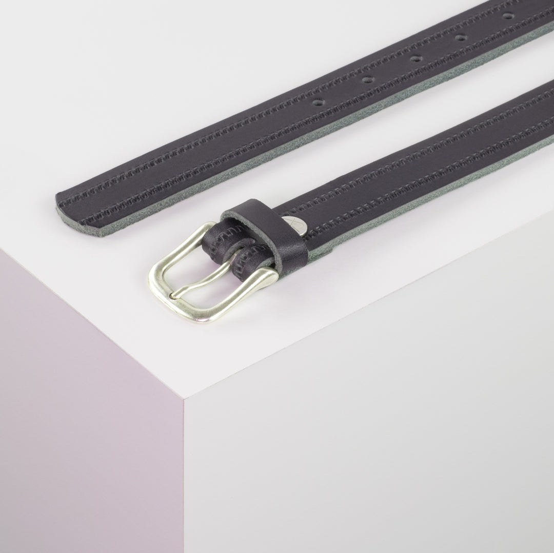 Ledergürtel 2,5cm mit Schnalle Chicago silber navi Reißverschluss