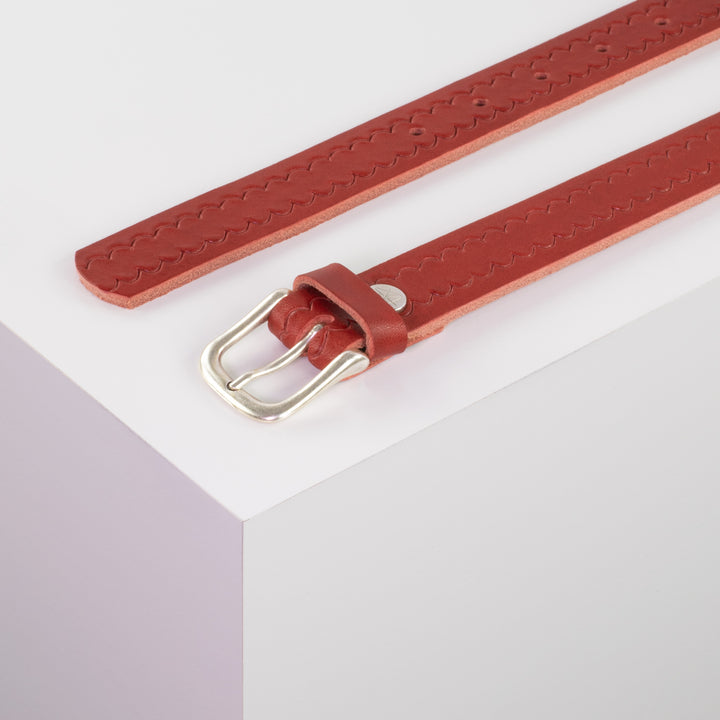 Ledergürtel 2,5cm mit Schnalle Chicago silber rot kleine Welle