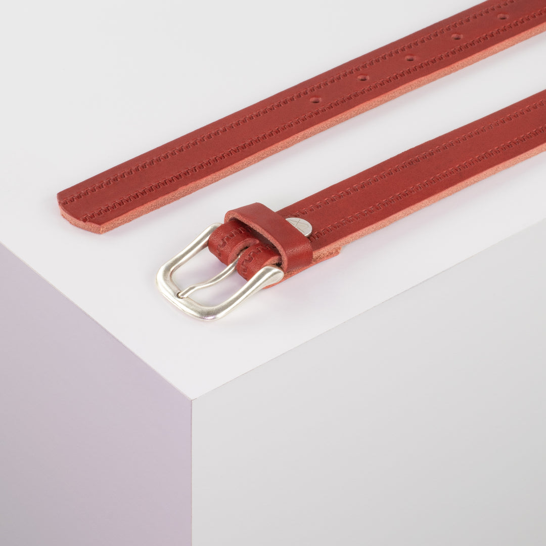 Ledergürtel 2,5cm mit Schnalle Chicago silber rot Reißverschluss