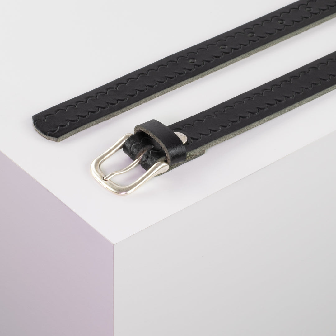 Ledergürtel 2,5cm mit Schnalle Chicago silber schwarz kleine Welle