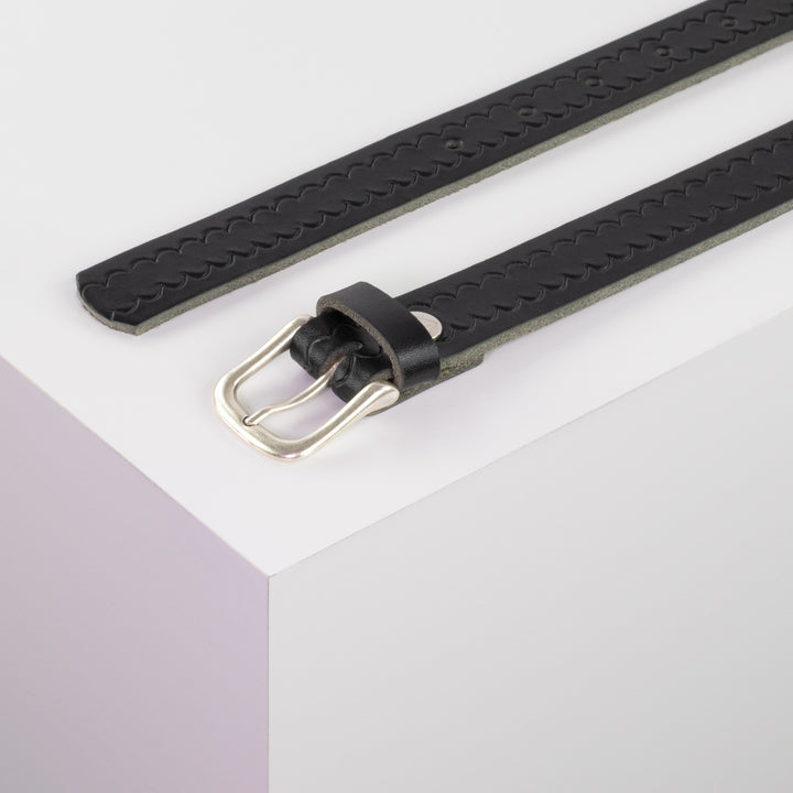 Ledergürtel 2,5cm mit Schnalle Chicago silber schwarz kleine Welle