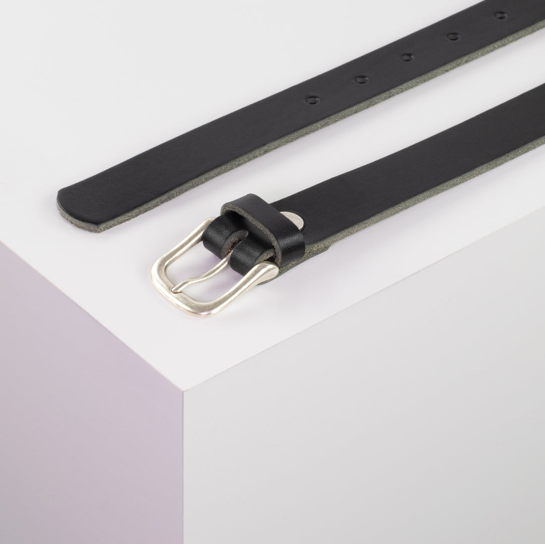 Ledergürtel 2,5cm mit Schnalle Chicago silber schwarz ohne Muster