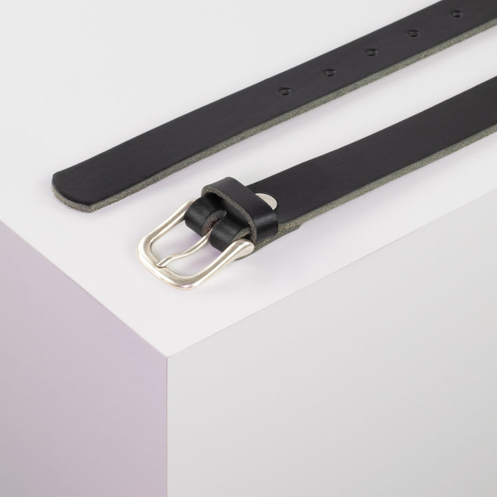 Ledergürtel 2,5cm mit Schnalle Chicago silber schwarz ohne Muster