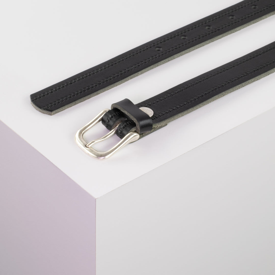 Ledergürtel 2,5cm mit Schnalle Chicago silber schwarz Reißverschluss