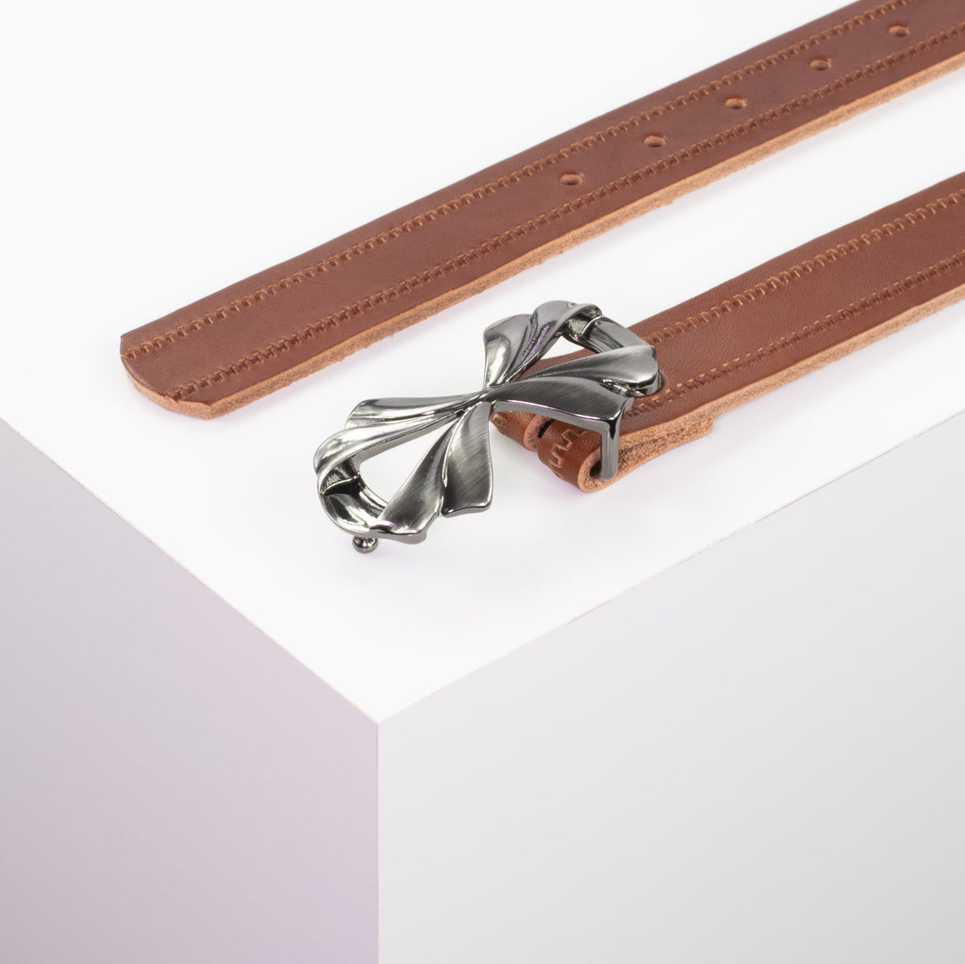 Ledergürtel 3cm mit Schnalle Paris cognac Reißverschluss