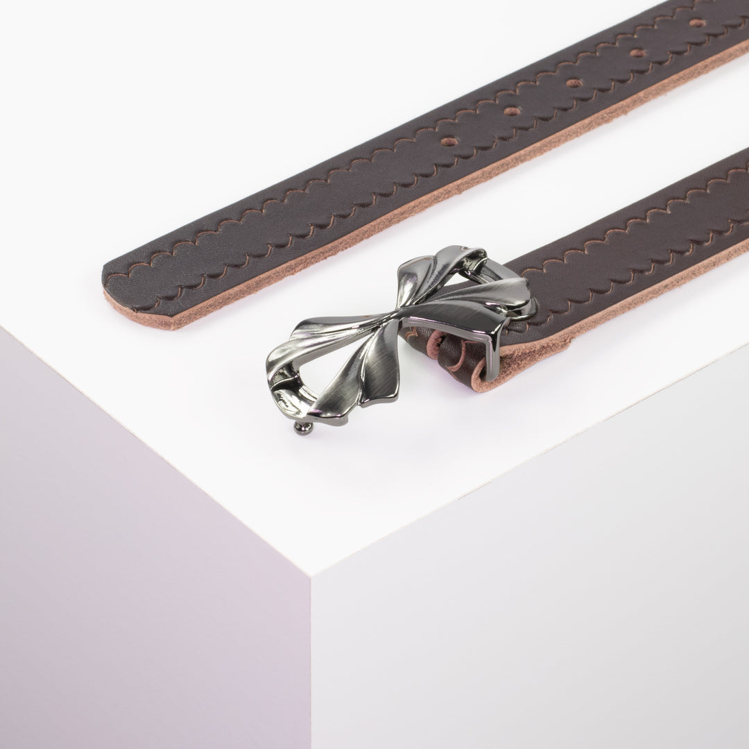 Ledergürtel 3cm mit Schnalle Paris dunkelbraun kleine Welle