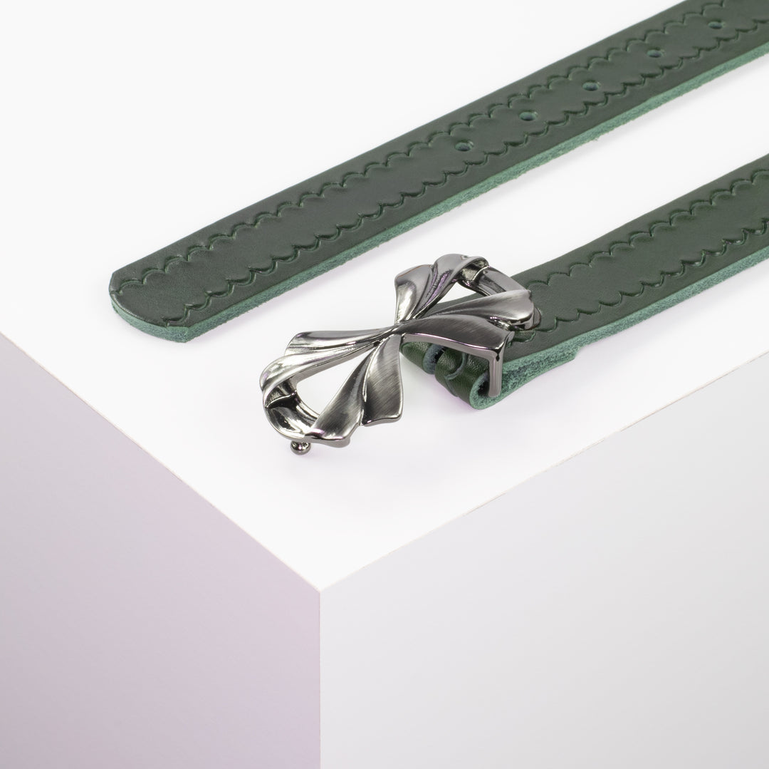 Ledergürtel 3cm mit Schnalle Paris grün kleine Welle
