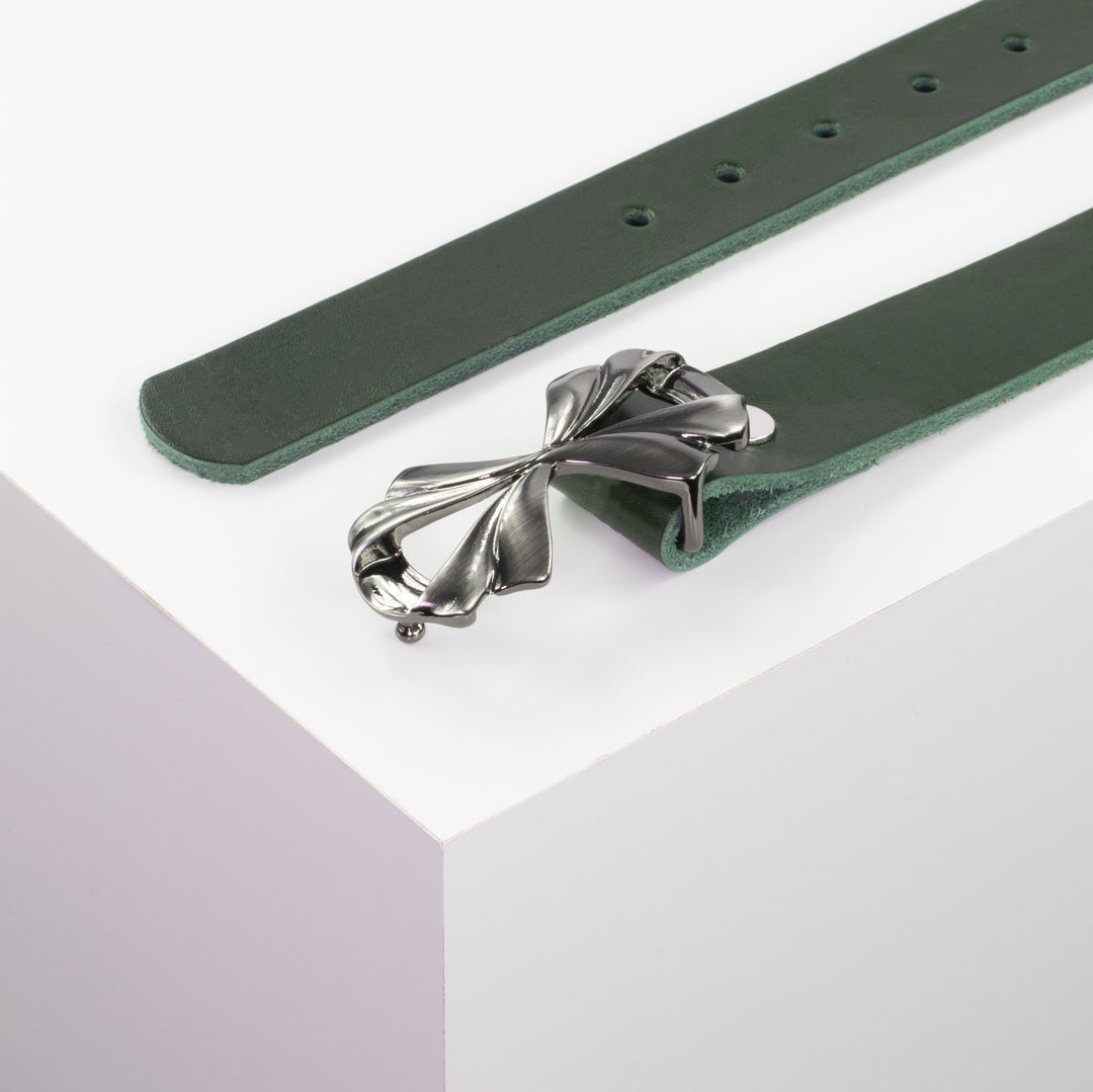 Ledergürtel 3cm mit Schnalle Paris grün ohne Muster