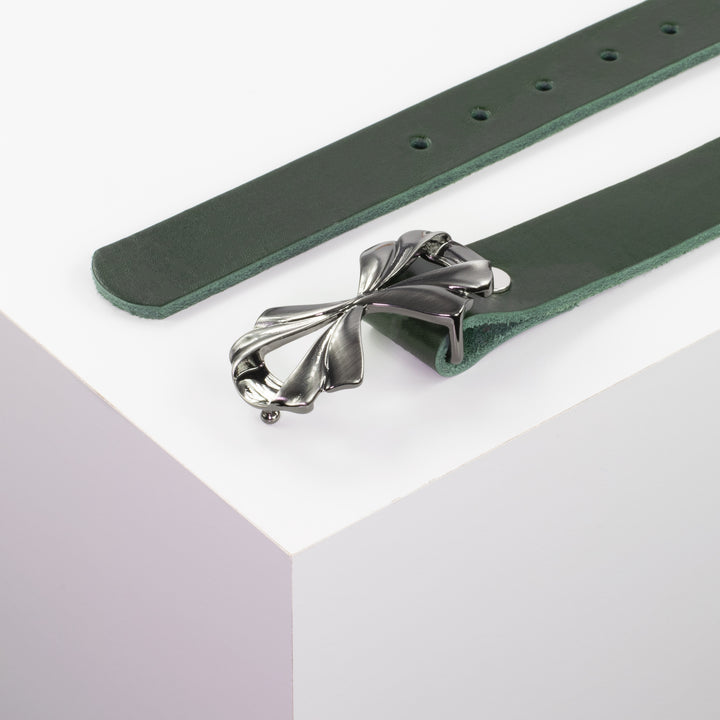 Ledergürtel 3cm mit Schnalle Paris grün ohne Muster