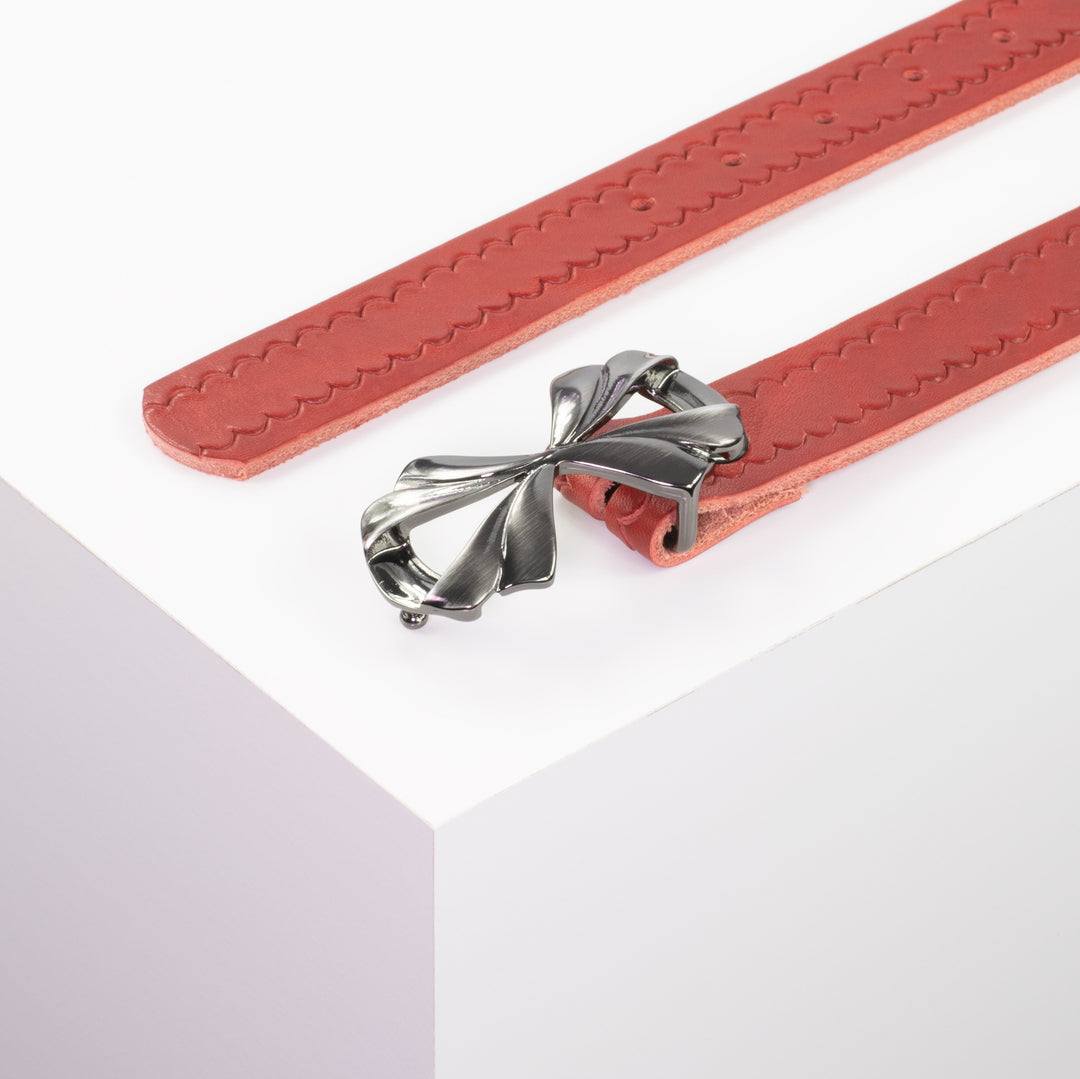 Ledergürtel 3cm mit Schnalle Paris rot kleine Welle