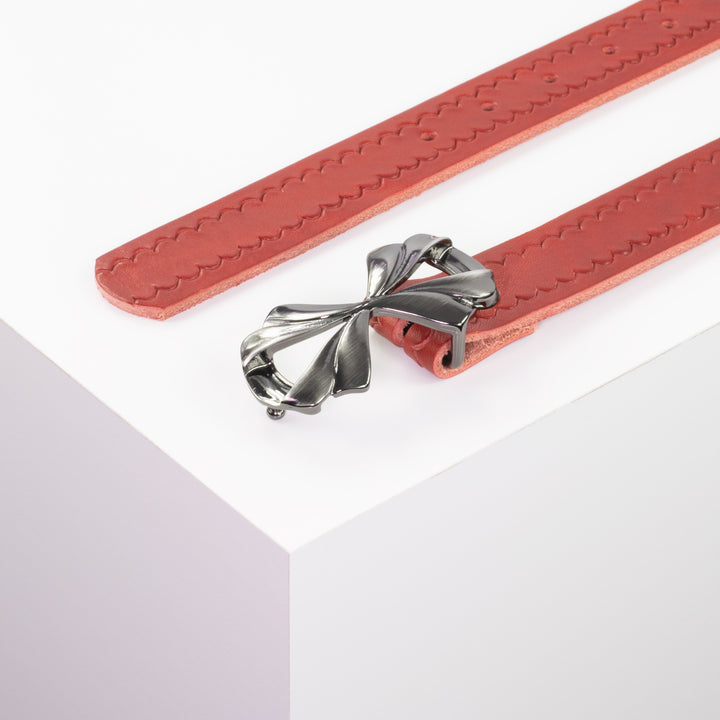 Ledergürtel 3cm mit Schnalle Paris rot kleine Welle