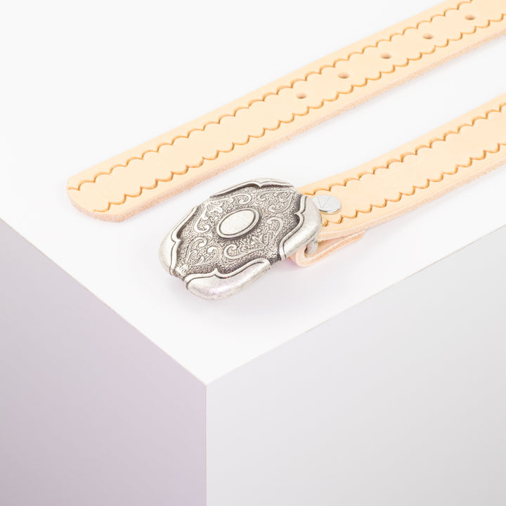 Ledergürtel 3cm mit Schnalle Blume eckig natur kleine Welle