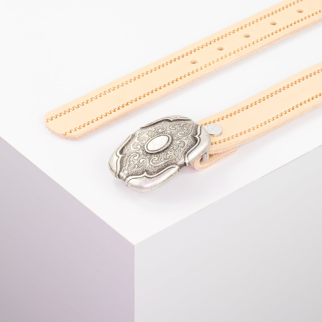 Ledergürtel 3cm mit Schnalle Blume eckig natur Reißverschluss