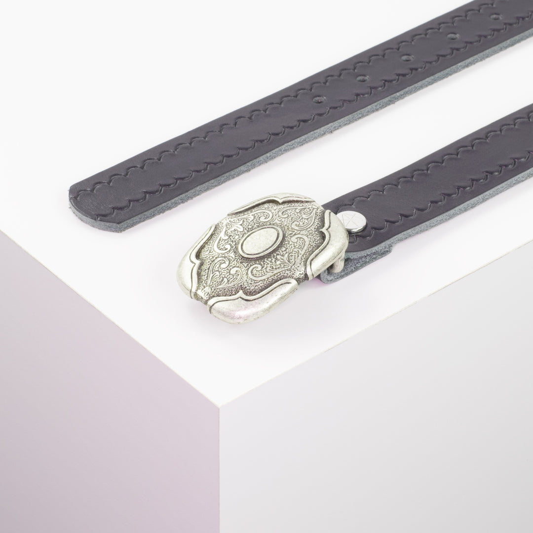 Ledergürtel 3cm mit Schnalle Blume eckig navi kleine Welle