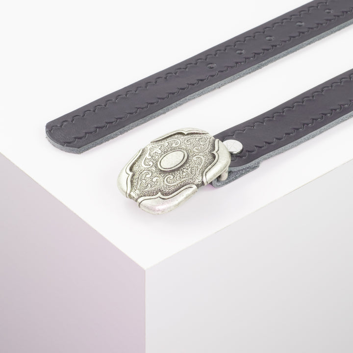 Ledergürtel 3cm mit Schnalle Blume eckig navi kleine Welle