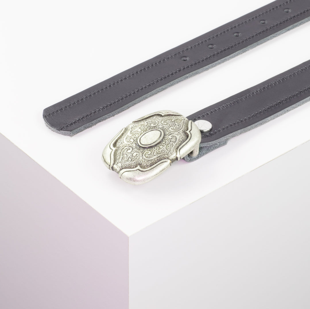 Ledergürtel 3cm mit Schnalle Blume eckig navi Reißverschluss