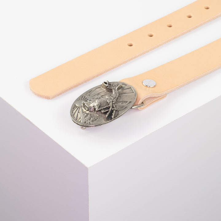 Ledergürtel 3cm mit Schnalle Hirsch springend natur ohne Muster