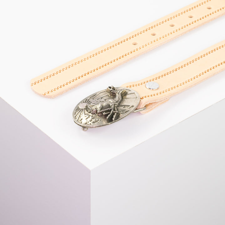 Ledergürtel 3cm mit Schnalle Hirsch springend natur Reißverschluss