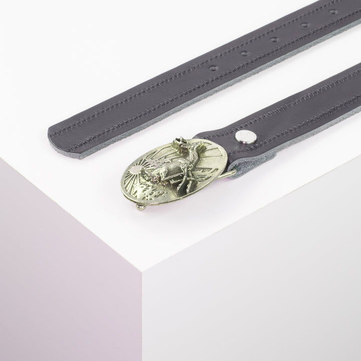 Ledergürtel 3cm mit Schnalle Hirsch springend navi Reißverschluss