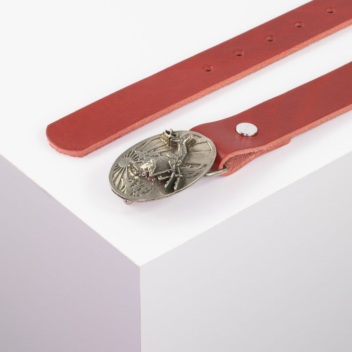 Ledergürtel 3cm mit Schnalle Hirsch springend rot ohne Muster