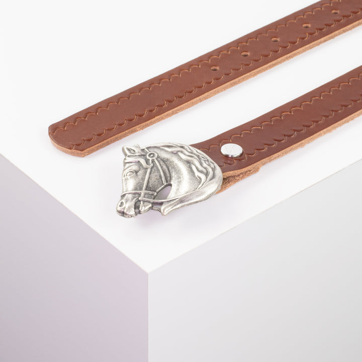Ledergürtel 3cm mit Schnalle Pferdekopf cognac kleine Welle