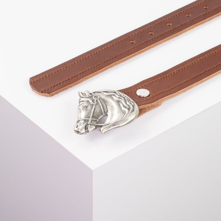 Ledergürtel 3cm mit Schnalle Pferdekopf cognac Reißverschluss