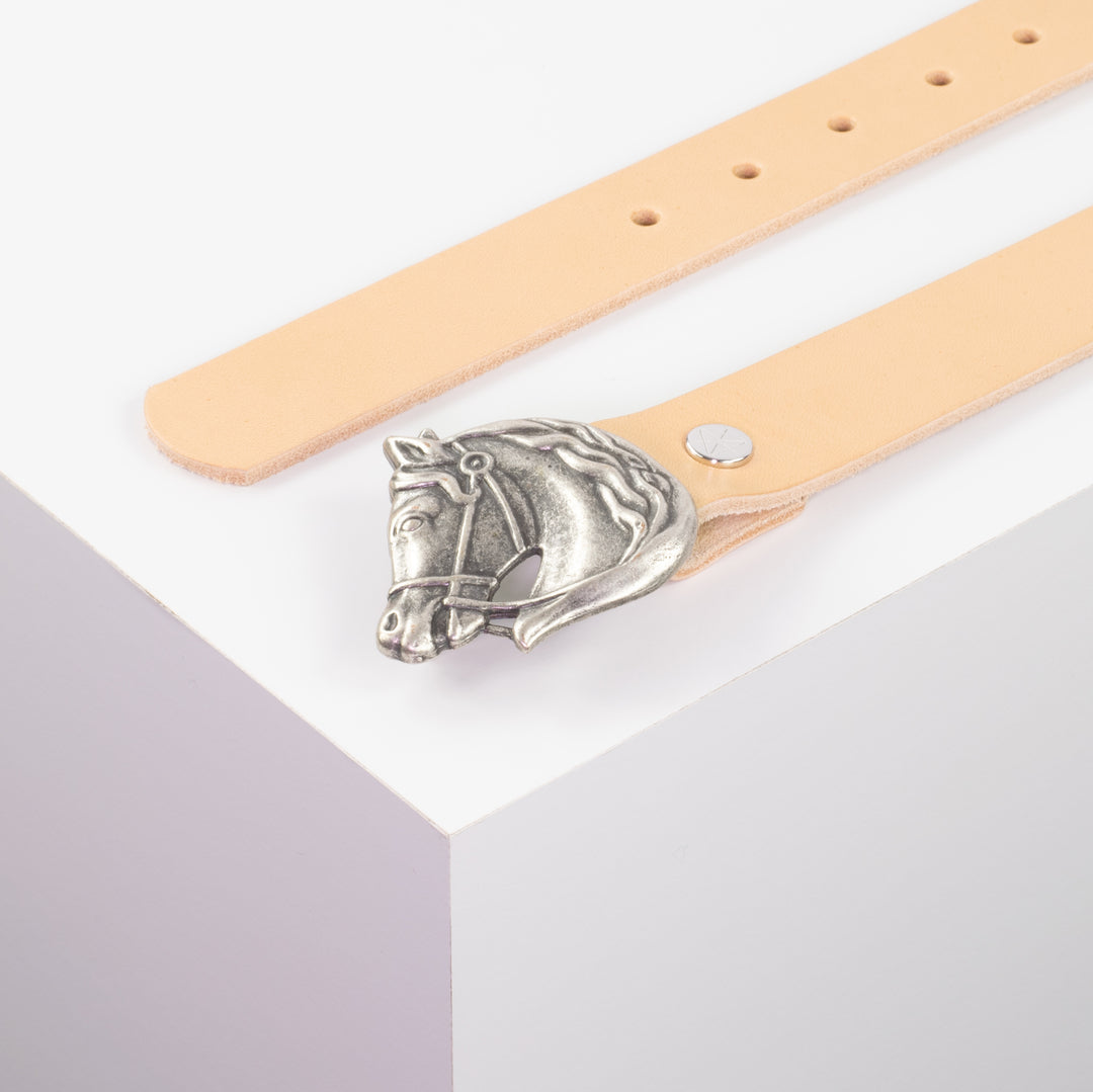 Ledergürtel 3cm mit Schnalle Pferdekopf natur ohne Muster