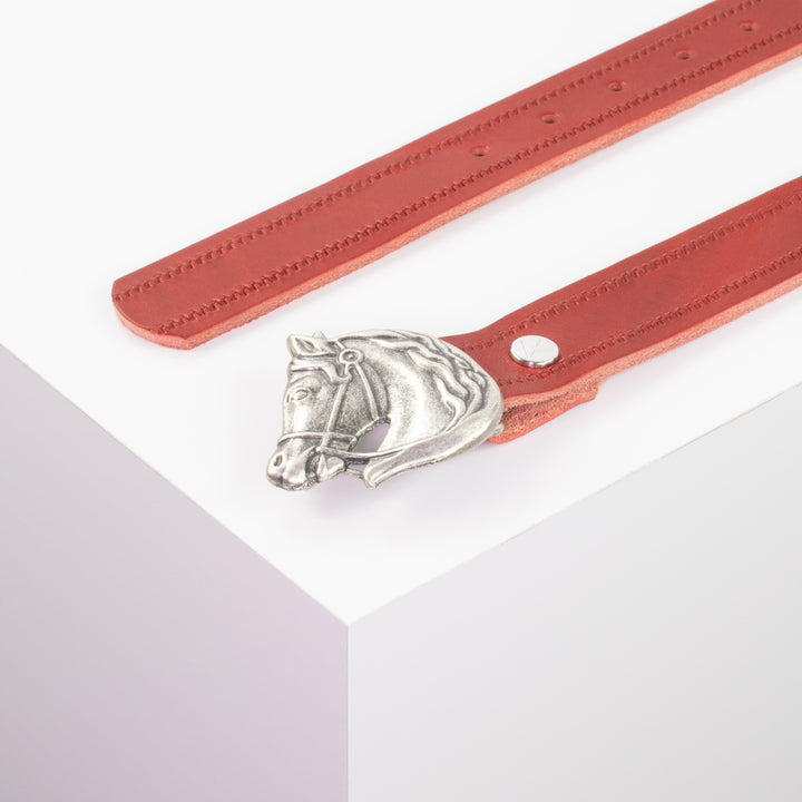 Ledergürtel 3cm mit Schnalle Pferdekopf rot Reißverschluss