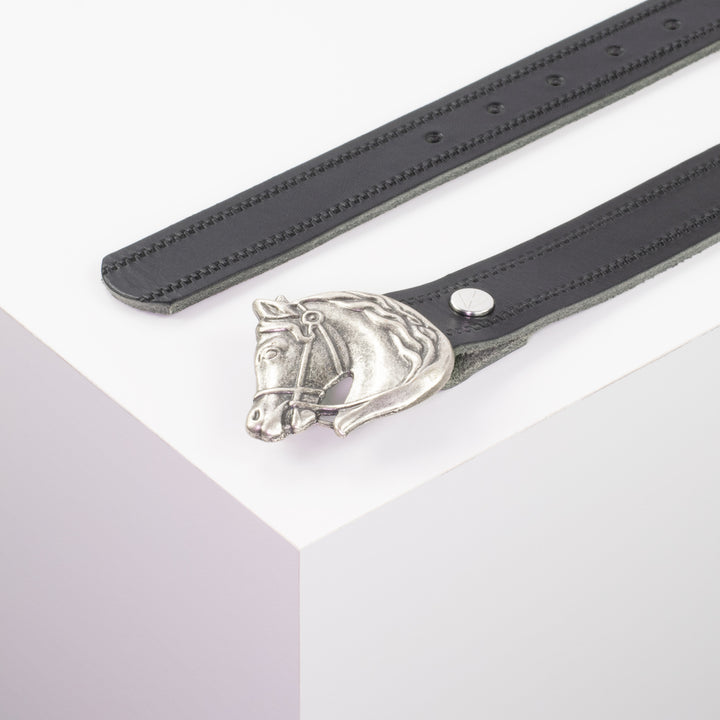 Ledergürtel 3cm mit Schnalle Pferdekopf schwarz Reißverschluss