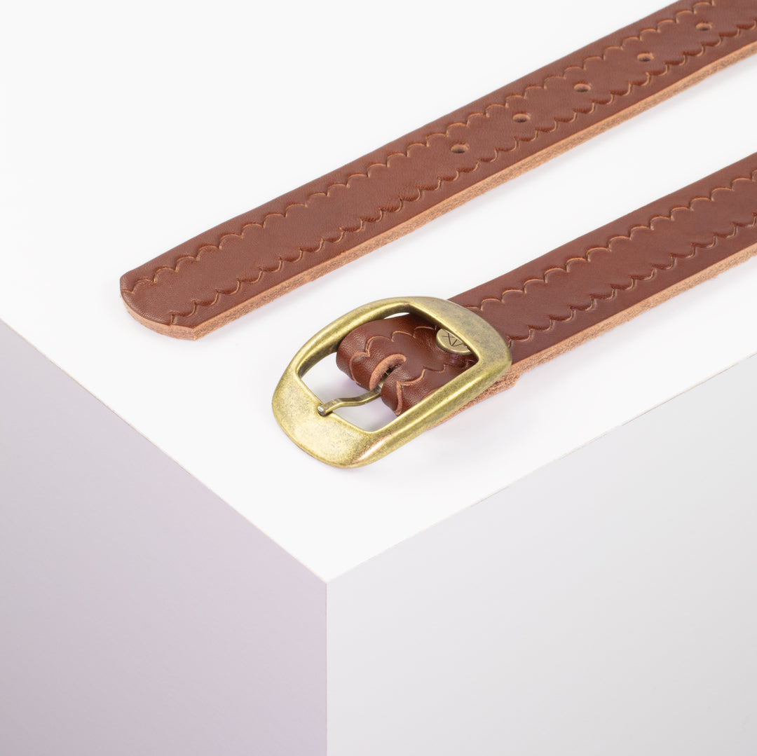 Ledergürtel 3cm mit Schnalle Budapest messing cognac kleine Welle