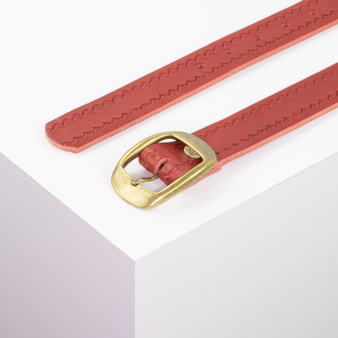 Ledergürtel 3cm mit Schnalle Budapest messing rot kleine Welle