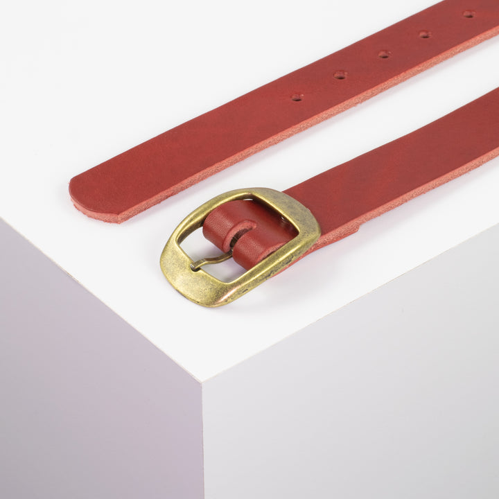Ledergürtel 3cm mit Schnalle Budapest messing rot ohne Muster