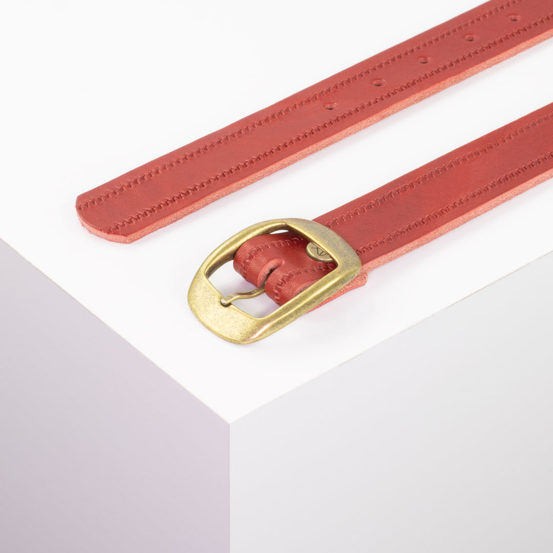 Ledergürtel 3cm mit Schnalle Budapest messing rot Reißverschluss