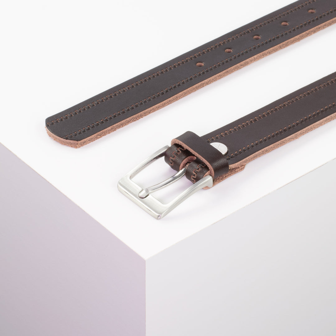 Ledergürtel 3cm mit Schnalle Boston silber glänzend dunkelbraun Reißverschluss