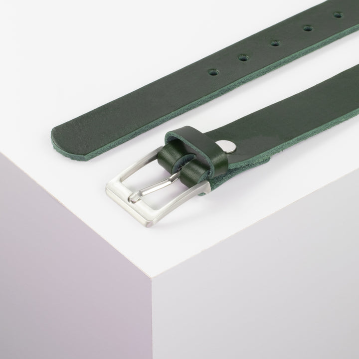 Ledergürtel 3cm mit Schnalle Boston silber glänzend grün ohne Muster