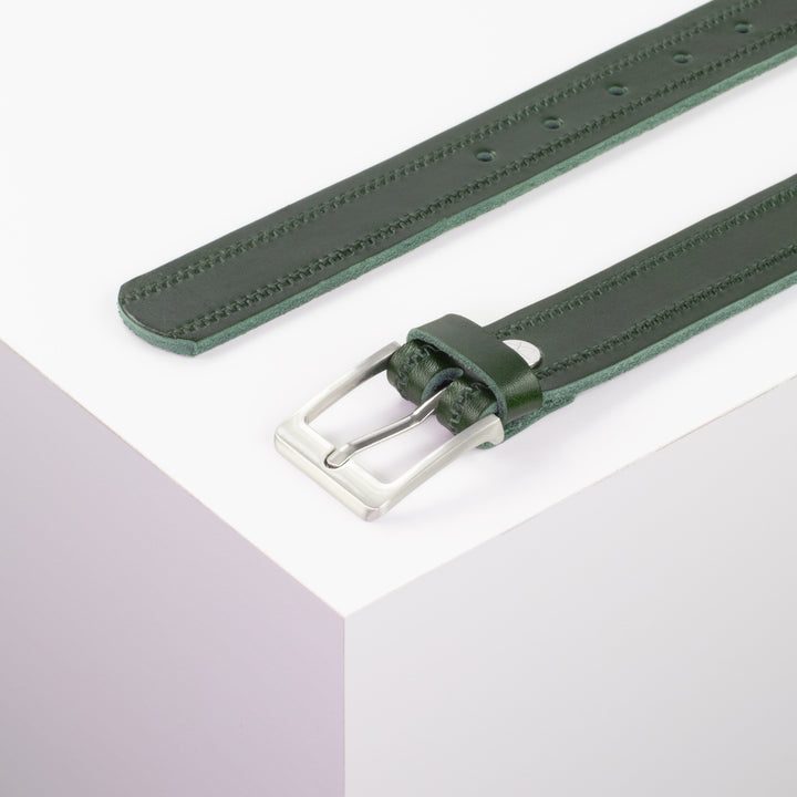Ledergürtel 3cm mit Schnalle Boston silber glänzend grün Reißverschluss