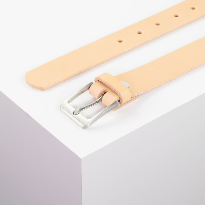 Ledergürtel 3cm mit Schnalle Boston silber glänzend natur ohne Muster