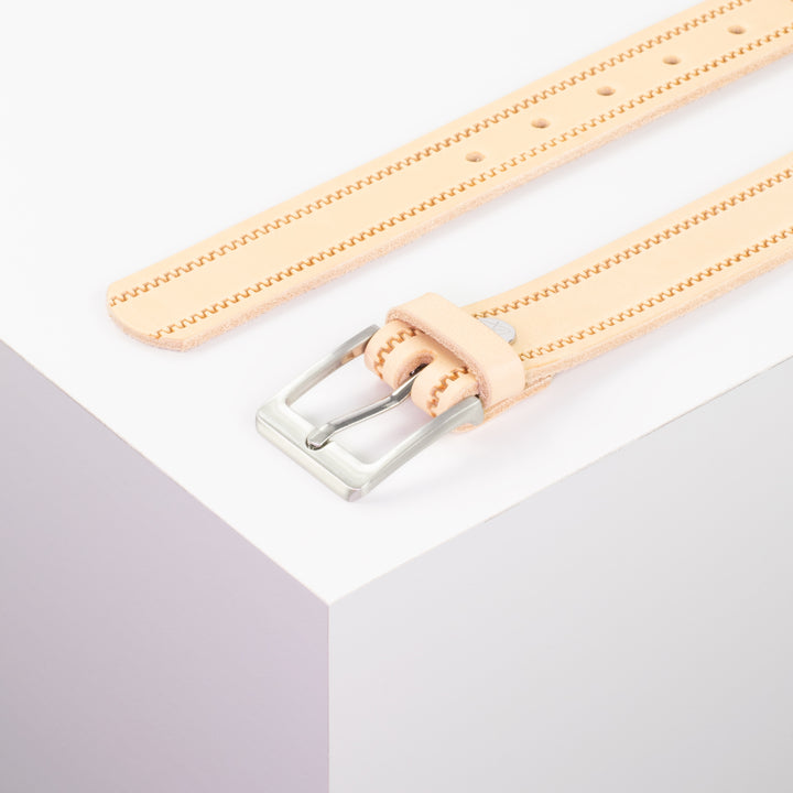 Ledergürtel 3cm mit Schnalle Boston silber glänzend natur Reißverschluss