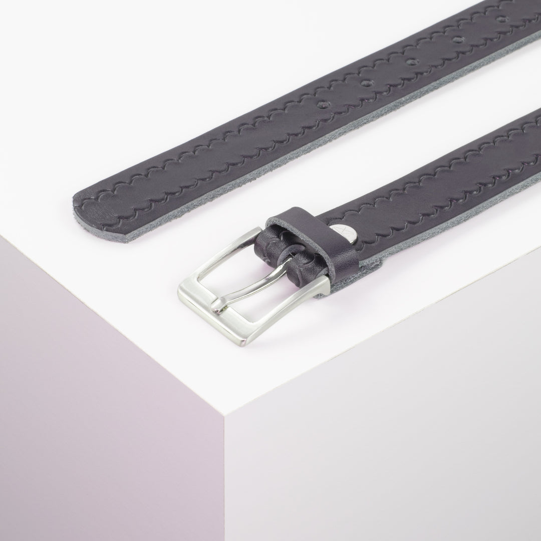 Ledergürtel 3cm mit Schnalle Boston silber glänzend navi kleine Welle