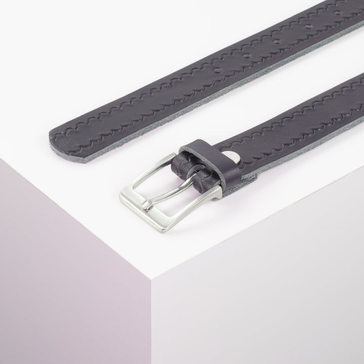 Ledergürtel 3cm mit Schnalle Boston silber glänzend navi kleine Welle